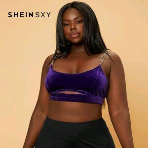 Shein SXY Purple Velvet Chain Strap Bralette 2X